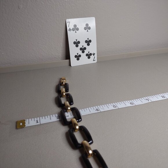 Nice Black And Gold Tone Rectangular Link Bracelet - Picture 9 of 9